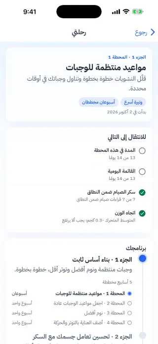 شاشة رحلتي وتعرض محطات البرنامج ومتطلبات الانتقال